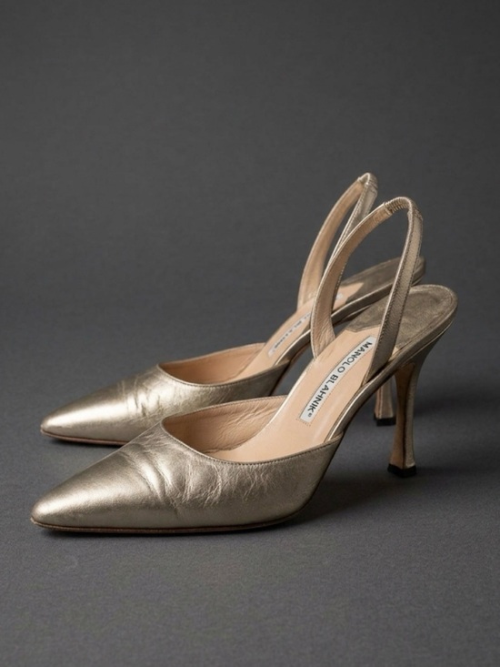 Manolo Blahnik Shoes - 🔴SOLD🔴 Vintage Manolo Blahnik Gold Metallic Leather Carolyne Slingback Heels